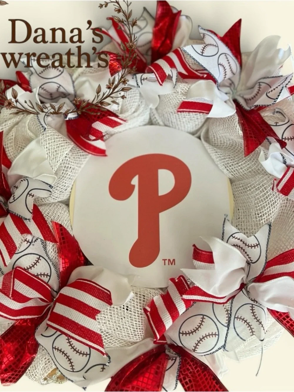 Philadelphia Phillies Red & White Baseball Wreath